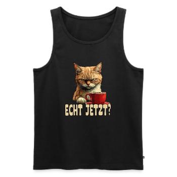 Lustige Katze mit Kaffee und Spruch - Männer Premium Bio Tank Top - Schwarz - Vorne - AI Model Male 178 light (178cm)