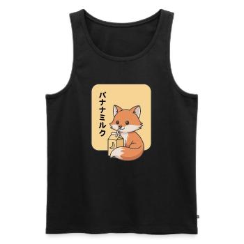 Dessin animé renard buvant du lait de banane Kawaii Animal - Débardeur bio Premium Homme - noir - Devant - Michal (187cm)