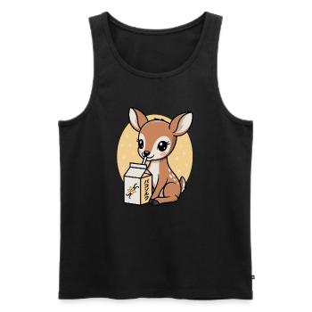 Kawaii Deer Drinking Vanilla Milk Cartoon Animal - Men's Premium Organic Tank Top - black - Front - AI Model Male 178 light (178cm)