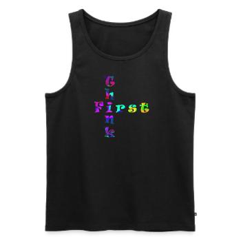 Think First - Men's Premium Organic Tank Top - black - Front - AI Model Male 178 light (178cm)