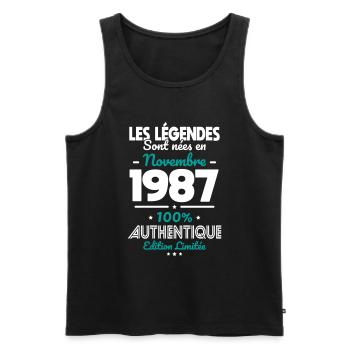 Anniversaire 35 ans - Légendes nées Novembre 1987 - Débardeur bio Premium Homme - noir - Devant - Michal (187cm)