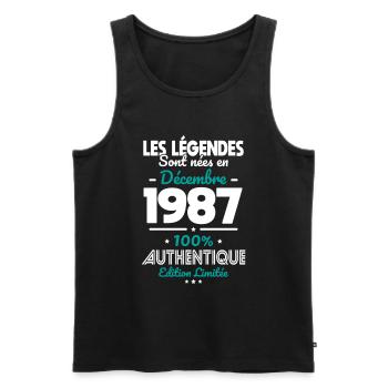 Anniversaire 35 ans - Légendes nées Décembre 1987 - Débardeur bio Premium Homme - noir - Devant - Michal (187cm)