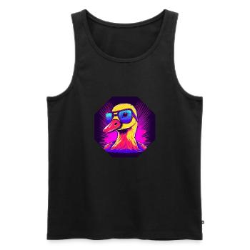 Canard Synthwave avec lunettes de soleil - Débardeur bio Premium Homme - noir - Devant - AI Model Male 178 light (178cm)
