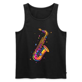 Saxophone rétro - Débardeur bio Premium Homme - noir - Devant - AI Model Male 178 light (178cm)