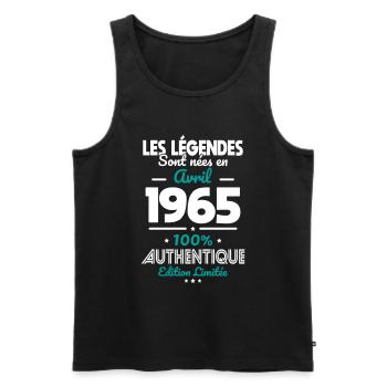 Anniversaire 60 ans - Légendes nées Avril 1965 - Débardeur bio Premium Homme - noir - Devant - Michal (187cm)
