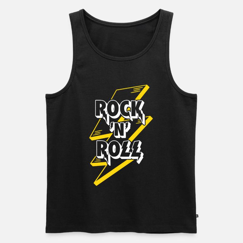Rock'n'Roll Text Logo mit Blitz - Männer Premium Bio Tank Top - Schwarz
