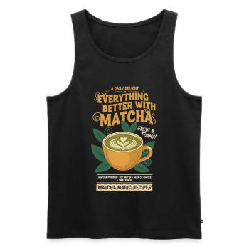 Everything Better With Matcha Fresh Foamy Matcha - Men's Premium Organic Tank Top - black - Front - Michal (187cm)