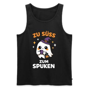 Zu süß zum Spuken – Kawaii-Geist mit Hexenhut - Männer Premium Bio Tank Top - Schwarz - Vorne - Michal (187cm)