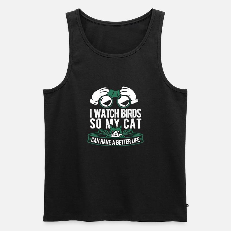 Vogelbeobachter Katze - Männer Premium Bio Tank Top - Schwarz