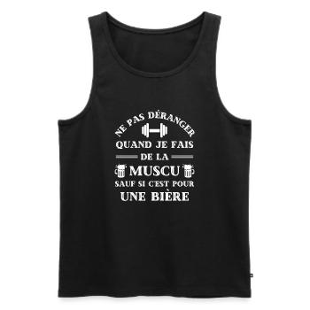 ne pas deranger muscu biere humour musculation - Débardeur bio Premium Homme - noir - Devant - Michal (187cm)