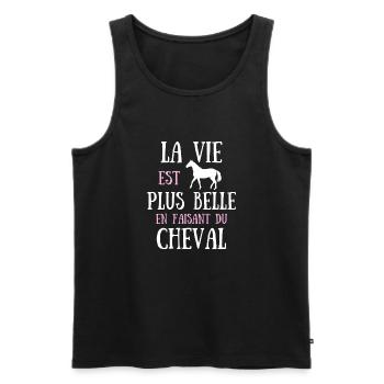 Cheval femme vie plus belle humour fille cadeau - Débardeur bio Premium Homme - noir - Devant - Michal (187cm)