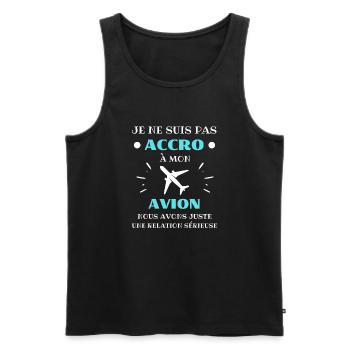 accro avion humour pilote d'avion idée cadeau - Débardeur bio Premium Homme - noir - Devant - Michal (187cm)