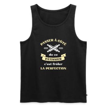 perfection patissier homme humour patisserie drole - Débardeur bio Premium Homme - noir - Devant - Michal (187cm)