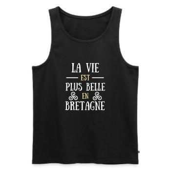la vie est plus belle Bretagne homme humour breton - Débardeur bio Premium Homme - noir - Devant - Michal (187cm)