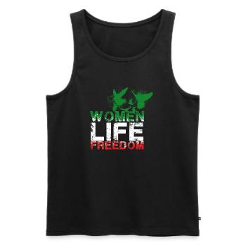 woman life freedom, vögel,iran,flagge - Männer Premium Bio Tank Top - Schwarz - Vorne - Michal (187cm)