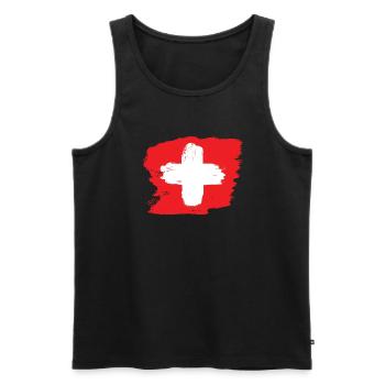 Drapeau suisse drapeau football style grunge graffiti - Débardeur bio Premium Homme - noir - Devant - AI Model Male 178 light (178cm)