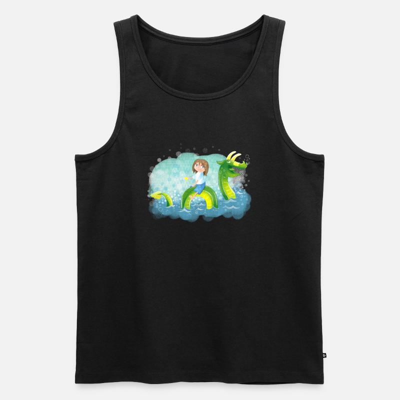 Mädchen Drachen reiten - Männer Premium Bio Tank Top - Schwarz