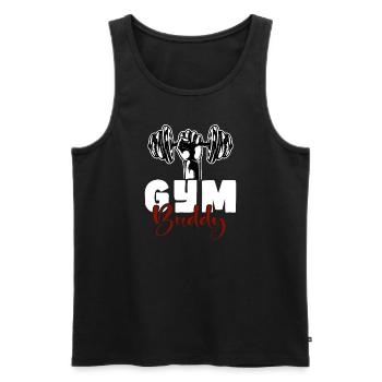 NEVER GIVE UP, GYM BUDDY - Männer Premium Bio Tank Top - Schwarz - Vorne - Michal (187cm)