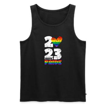 Happy Pride 2023 - Männer Premium Bio Tank Top - Schwarz - Vorne - AI Model Male 178 light (178cm)