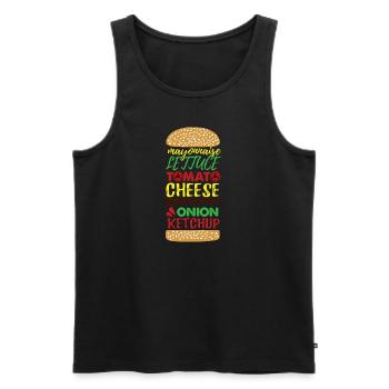 J’adore la restauration rapide, les hamburgers et les frites - Débardeur bio Premium Homme - noir - Devant - AI Model Male 178 light (178cm)