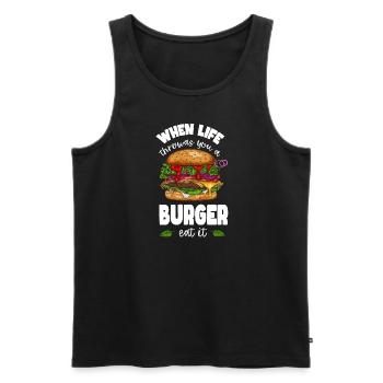 J’adore la restauration rapide, les hamburgers et les frites - Débardeur bio Premium Homme - noir - Devant - AI Model Male 178 light (178cm)