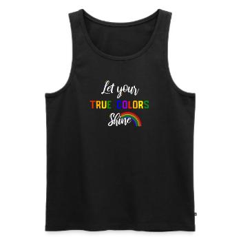 Pride LGBT Liebe gewinnt, wir sind queer und stolz - Männer Premium Bio Tank Top - Schwarz - Vorne - Michal (187cm)