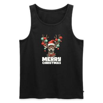 Renne avec boules de Noël et chapeau - Débardeur bio Premium Homme - noir - Devant - Michal (187cm)