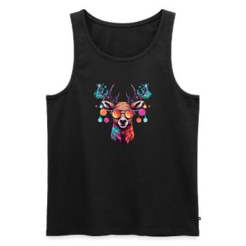 Renne avec boules de Noël et chapeau - Débardeur bio Premium Homme - noir - Devant - Michal (187cm)