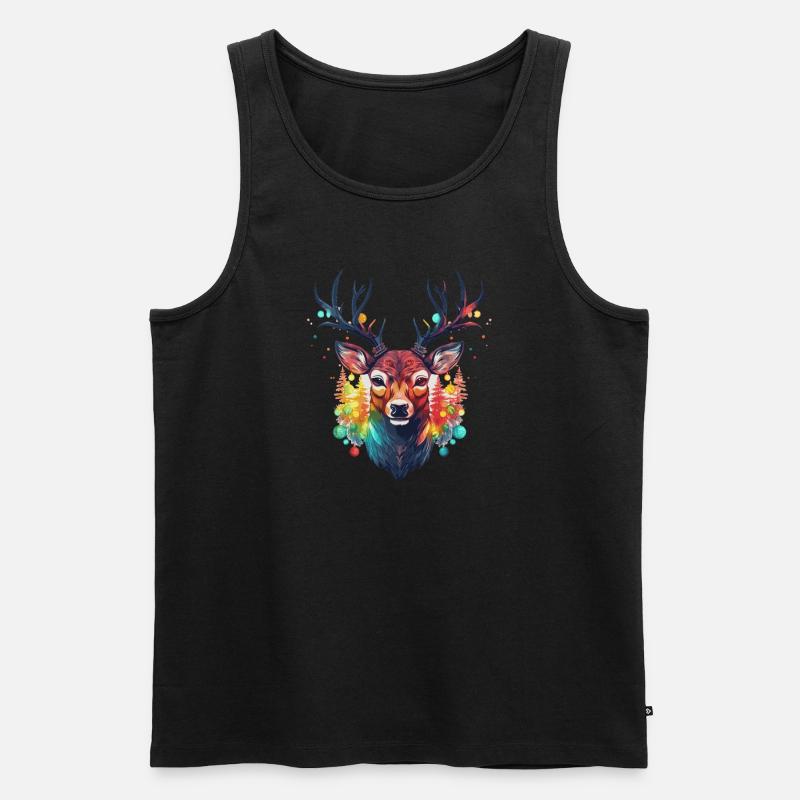 Rentier mit Weihnachtskugeln und Mütze - Männer Premium Bio Tank Top - Schwarz