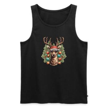 Rentier mit Weihnachtskugeln und Mütze - Männer Premium Bio Tank Top - Schwarz - Vorne - AI Model Male 178 light (178cm)