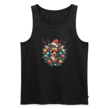 Renne avec boules de Noël et chapeau - Débardeur bio Premium Homme - noir - Devant - Michal (187cm)