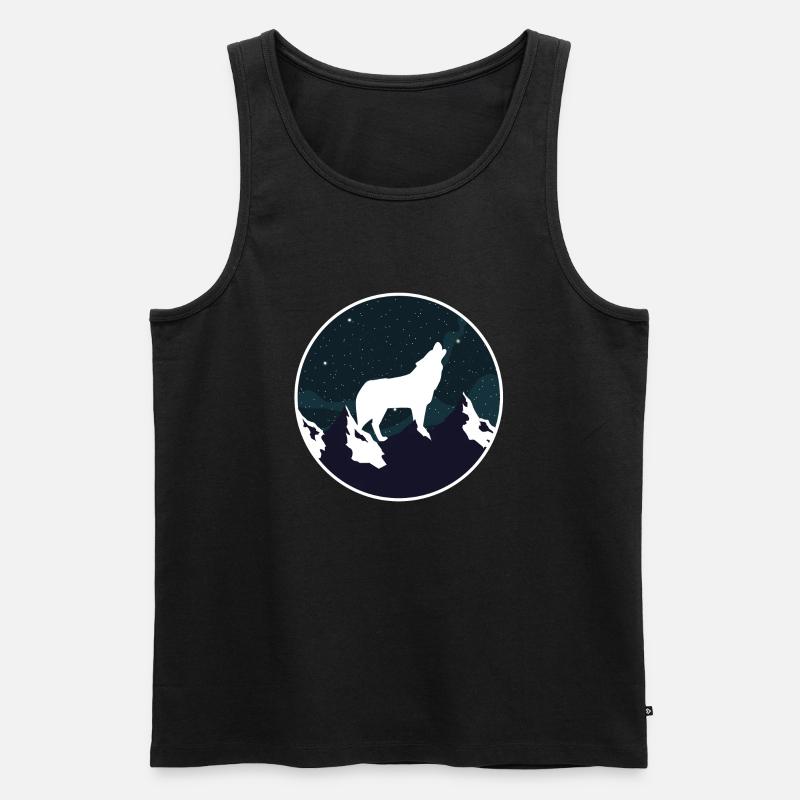WOLF Berg Geschenk - Männer Premium Bio Tank Top - Schwarz