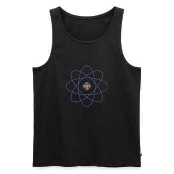 atom - Men's Premium Organic Tank Top - black - Front - AI Model Male 178 light (178cm)
