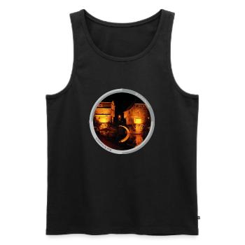 Bad Kreuznach: Brückenhäsuer bei Nacht I - Männer Premium Bio Tank Top - Schwarz - Vorne - Michal (187cm)