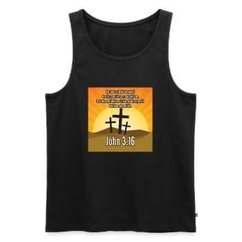 Jean 3:16 Bible sur les vêtements chrétiens - Acheter en ligne - Débardeur bio Premium Homme - noir - Devant - Michal (187cm)