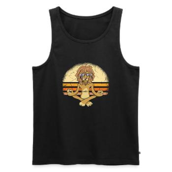 Cool lion with dreadlocks does yoga. - Men's Premium Organic Tank Top - black - Front - Michal (187cm)