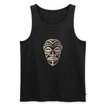 Tatouage tribal polynésien Tiki Face de Marquesa - Débardeur bio Premium Homme - noir - Devant - AI Model Male 178 light (178cm)