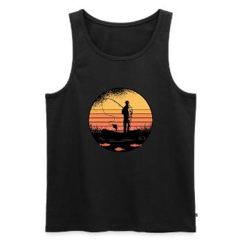 Angler at sea with his fishing rod gift - Men's Premium Organic Tank Top - black - Front - Michal (187cm)