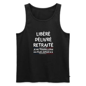 Libéré Délivré Retraité - Débardeur bio Premium Homme - noir - Devant - AI Model Male 178 light (178cm)