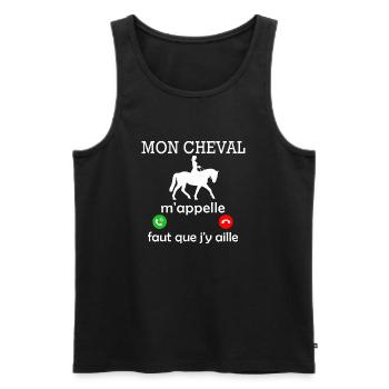mon cheval m appelle - femme humour cavalière - Débardeur bio Premium Homme - noir - Devant - Michal (187cm)
