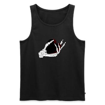 Kochenhand hält ein schwarzes Herz umschlossen - Männer Premium Bio Tank Top - Schwarz - Vorne - AI Model Male 178 light (178cm)