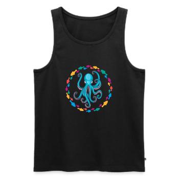 Blauer Oktopus im bunten Fischekreis - Männer Premium Bio Tank Top - Schwarz - Vorne - AI Model Male 178 light (178cm)