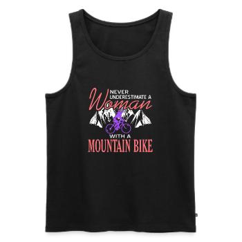 Never Underestimate A Woman With Mountain Bike - Männer Premium Bio Tank Top - Schwarz - Vorne - Michal (187cm)