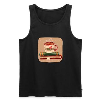 Reading and tea - Men's Premium Organic Tank Top - black - Front - AI Model Male 178 light (178cm)