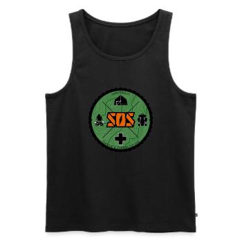 SOS Logo green - Men's Premium Organic Tank Top - black - Front - AI Model Male 178 light (178cm)