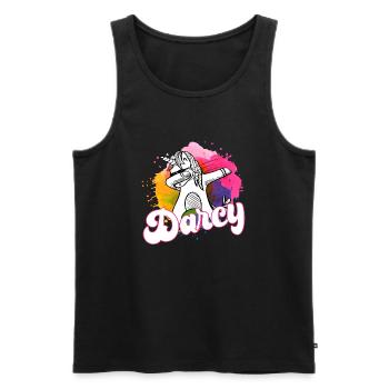 DARCY - Beautiful name with dabbing unicorn - Men's Premium Organic Tank Top - black - Front - Michal (187cm)