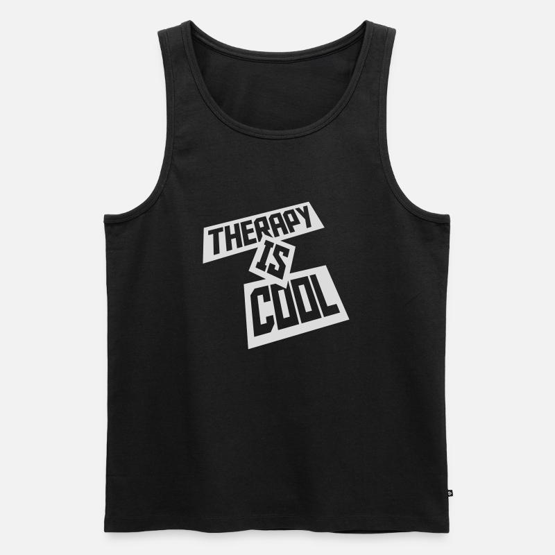 therapy is cool Zitat - Männer Premium Bio Tank Top - Schwarz
