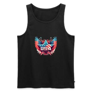 Drapeau des États-Unis avec étoile et ailes, patriotique, pays. - Débardeur bio Premium Homme - noir - Devant - AI Model Male 178 light (178cm)