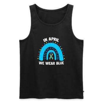In April We Wear Blue Rainbow Puzzle Autism - Men's Premium Organic Tank Top - black - Front - Michal (187cm)