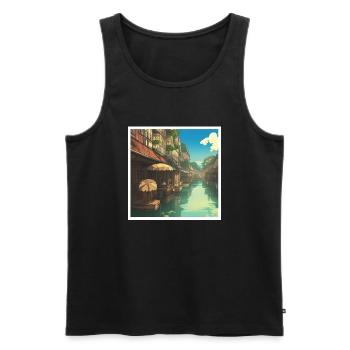 Schwimmender Markt in Asien - Männer Premium Bio Tank Top - Schwarz - Vorne - AI Model Male 178 light (178cm)